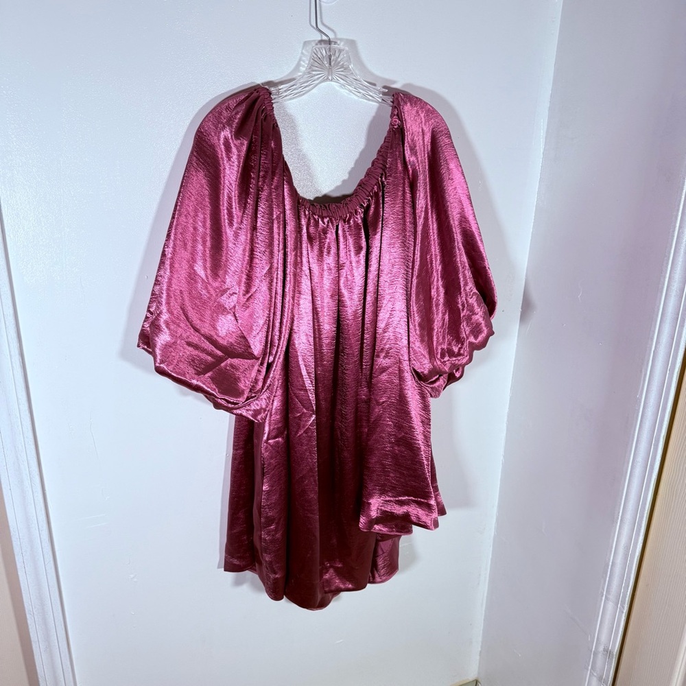 Anthropologie Satin Off-Shoulder Mini Dress in Dusty Rose - Picture 4 of 7